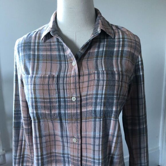 Madewell 100% Cotton Pink Grey Flannel Button Front XS - Picture 7 of 7
